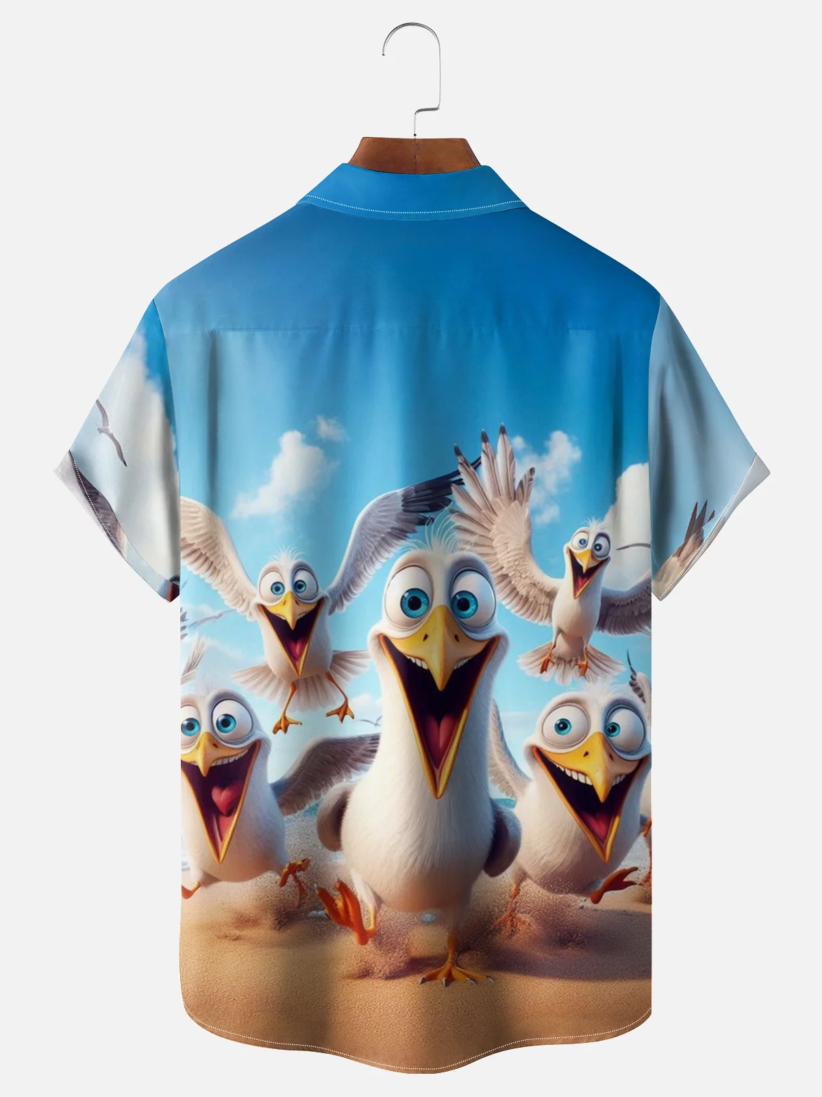 Moisture-wicking Seagull Fun Beach Chest Pocket Hawaiian Shirt