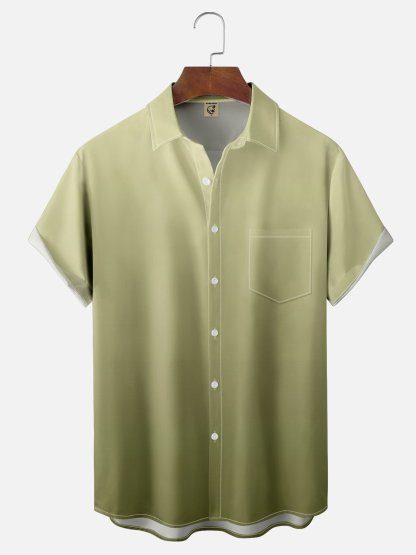 Tall Size Moisture-wicking Gradient Color Chest Pocket Hawaiian Shirt
