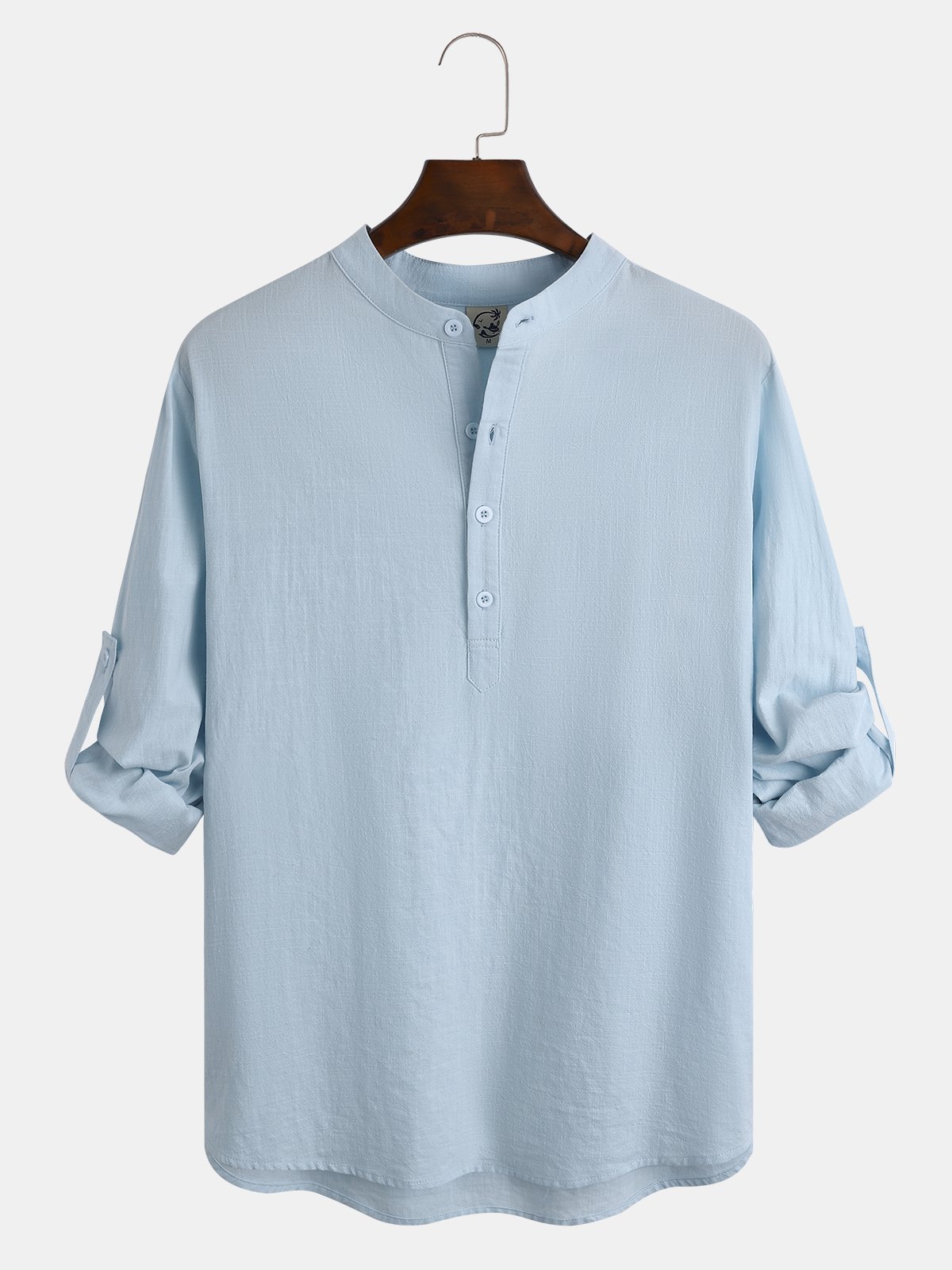 Cotton Linen Plain Color Casual Light Blue Regular Fit Long Sleeve Shirt Hawaiian Shirts For Men