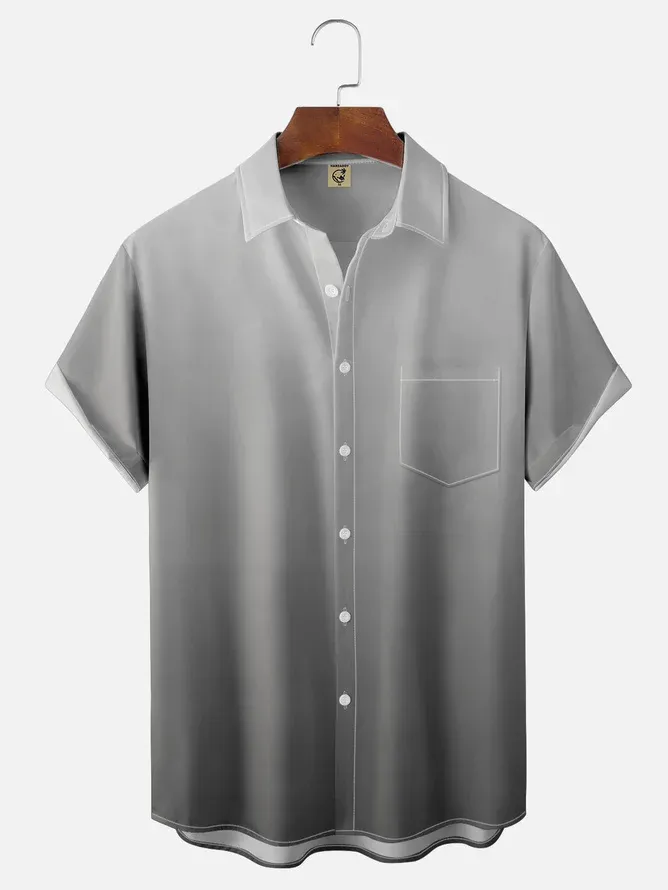 Tall Size Moisture-wicking Gradient Color Chest Pocket Hawaiian Shirt
