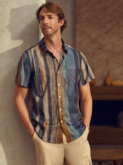 Shirts For Father Leisure Vacation Abstract Gradient Geometric Pattern Hawaiian Style Printed Shirt Top