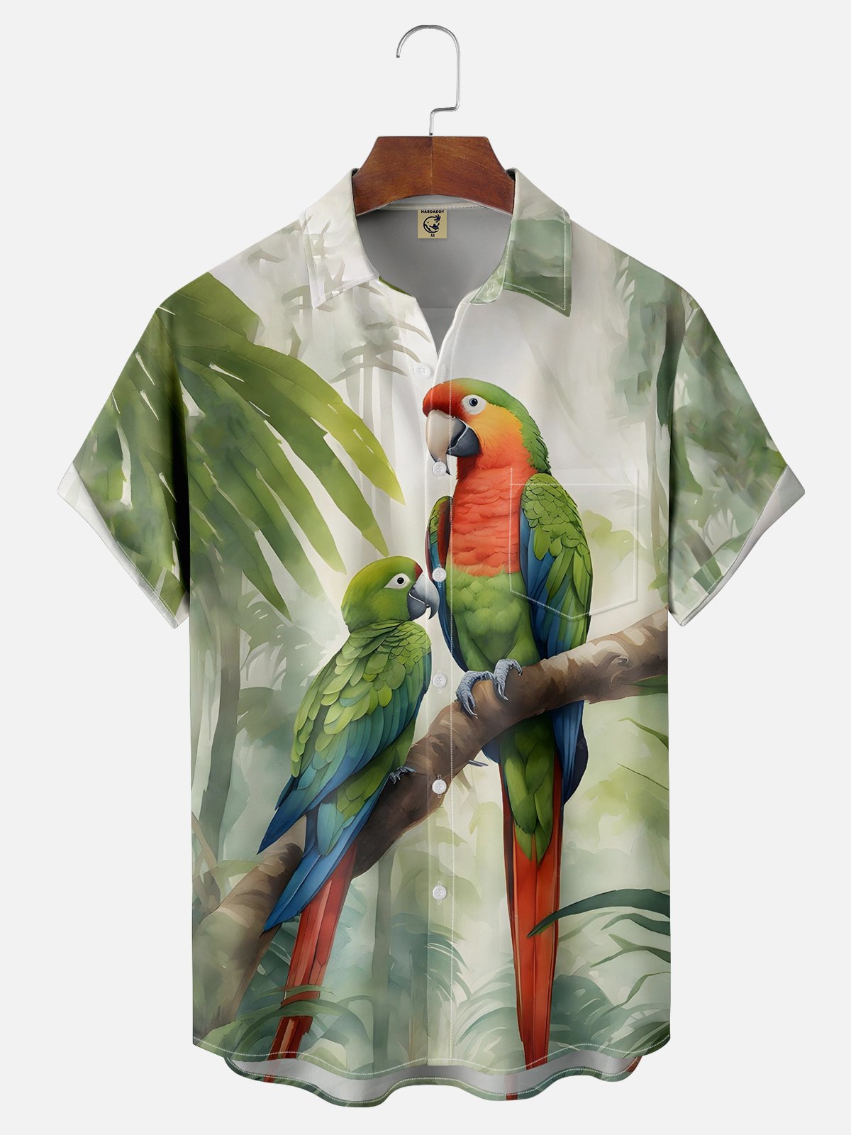Moisture-wicking?Tropical?Parrots?Chest?Pocket?Hawaiian?Shirt