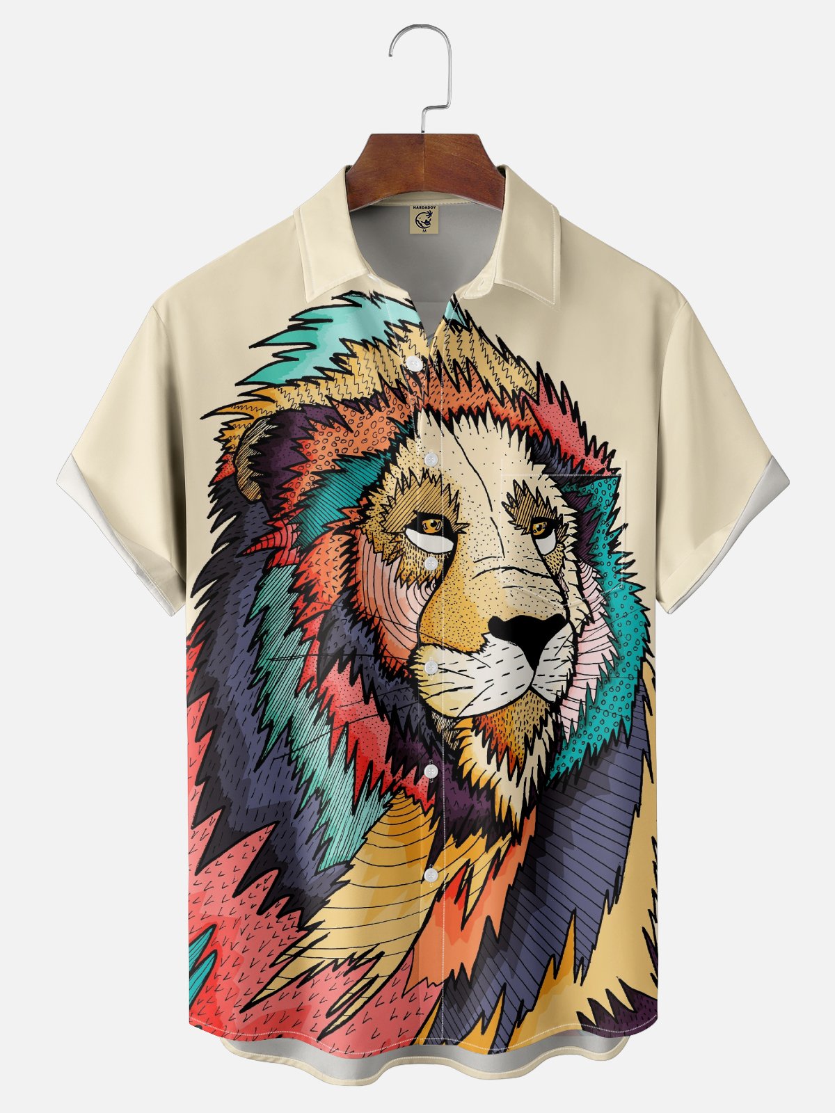 x Stephen Wade Moisture Wicking Abstract Art Lion Chest Pocket Hawaiian Shirt