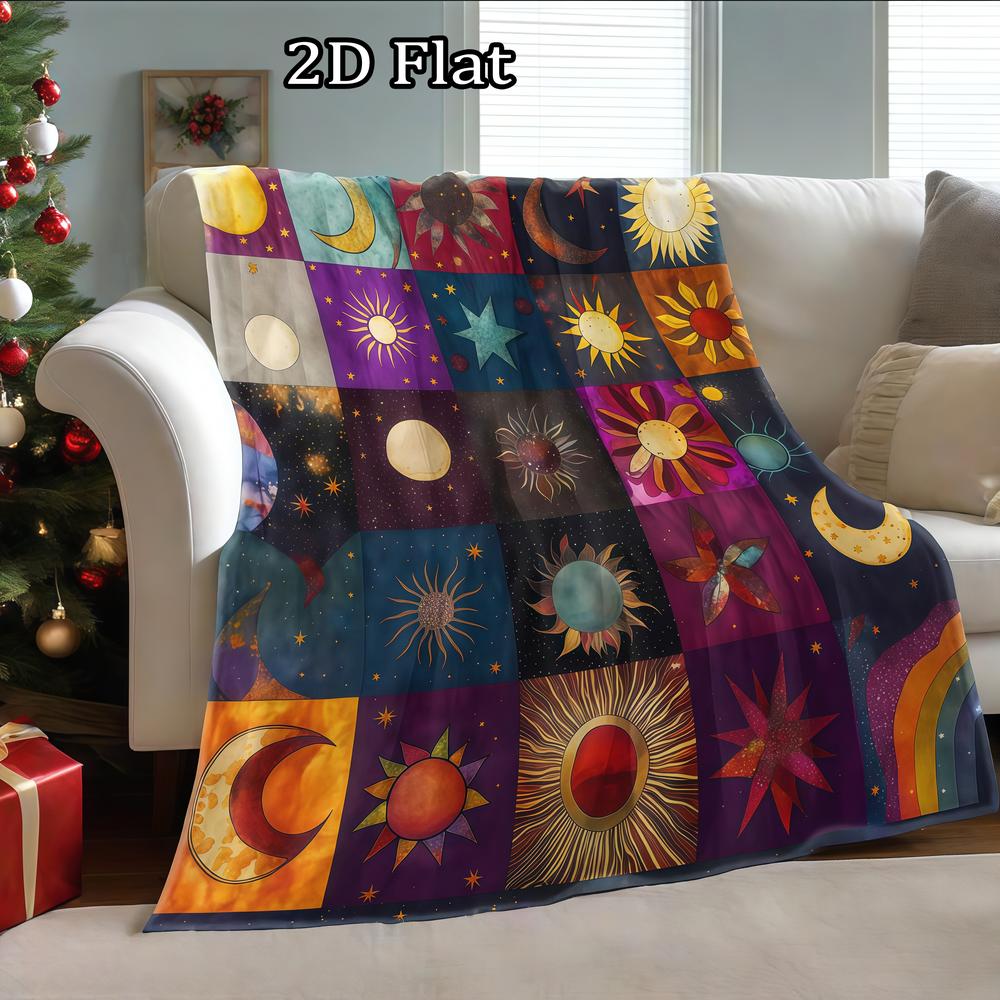 Soft Funny Throw Blanket Cute Vintage Sun And Moon Print Flannel Blanket Cozy All-Season Throw For Sofa Bed Office Camping Travel Ideal Gift For Any Occasion Blanket Seamless Car