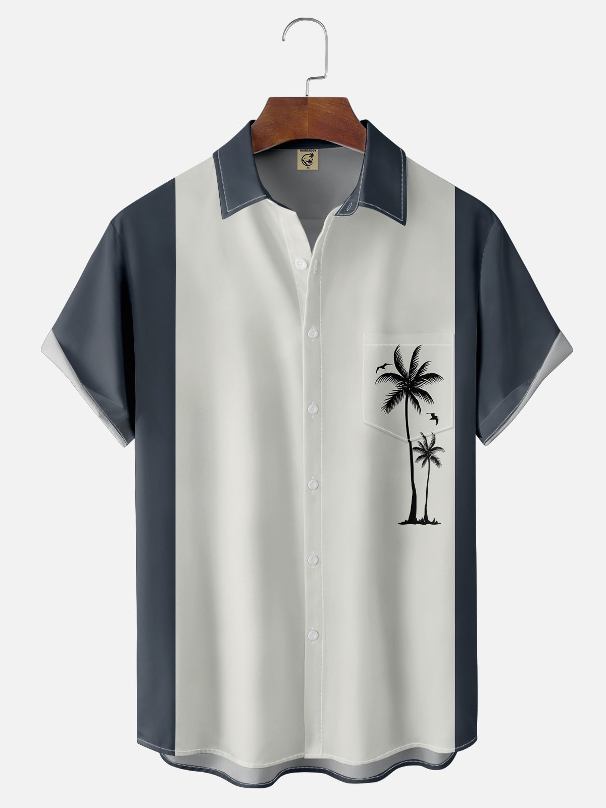 Hardaddy Mens Billiard Shirt Coconut Tree Print Breathable Casual Hawaiian Shirt