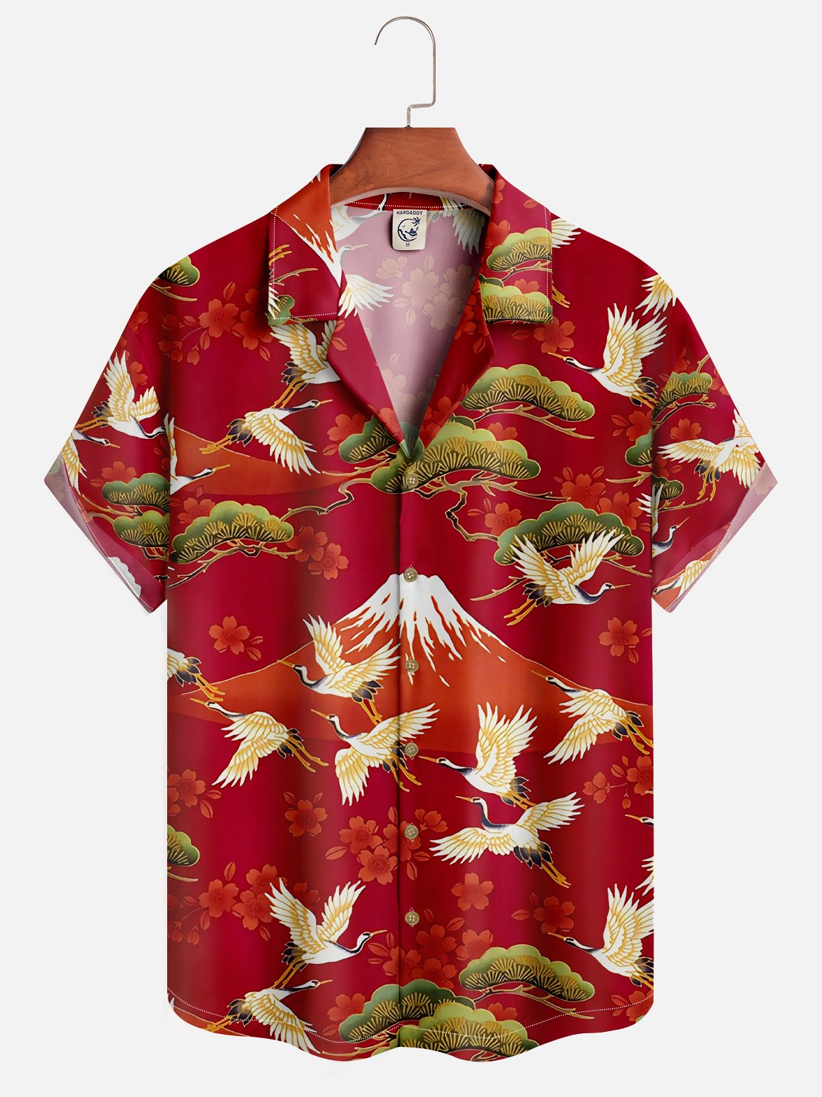 Moisture Wicking Botanical Ukiyo-e Crane Chest Pocket Hawaiian Shirt