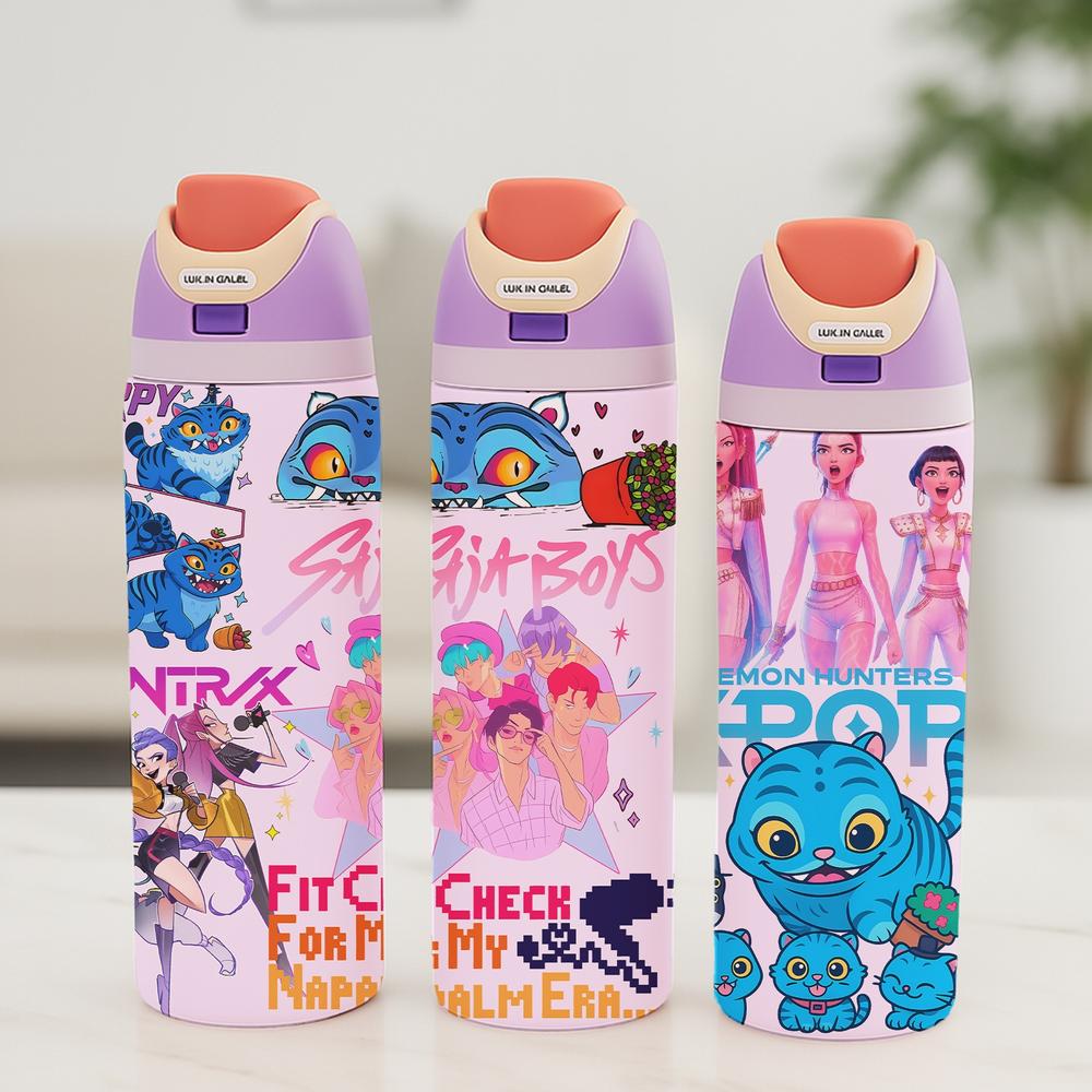 1pc 19/24/32oz Stainless Steel Insulated Tumbler, KPop Demon Hunters, with Lid and Straw, Keep Hot 12H/Cold 24H, Great for School, Travel or Coffee, Fun Gift for Teens or Pop Culture Fans, Halloween, family cookware, themed event decoration, party props