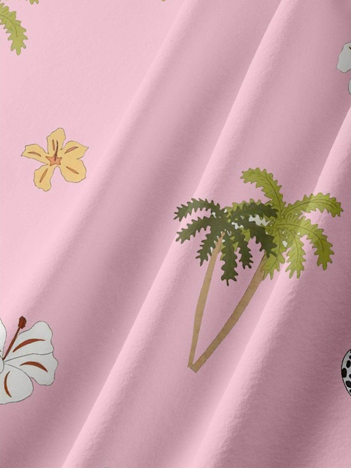 Moisture-wicking Palm Tree Floral Shell Chest Pocket Hawaiian Shirt