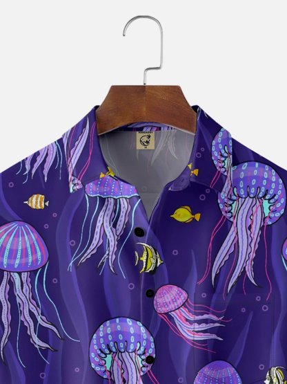 Moisture-wicking Marine Jellyfish Chest Pocket Hawaiian Shirt