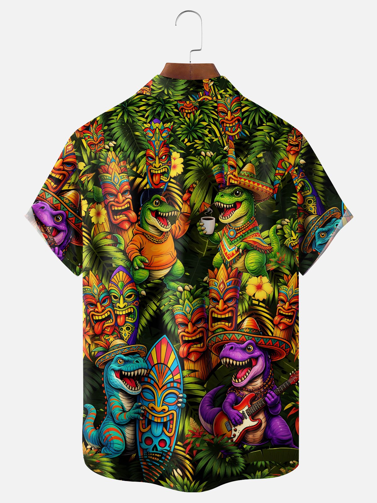 Moisture Wicking Cinco de Mayo Botanical & Dinosaur Print Chest Pocket Holiday Hawaiian Shirt