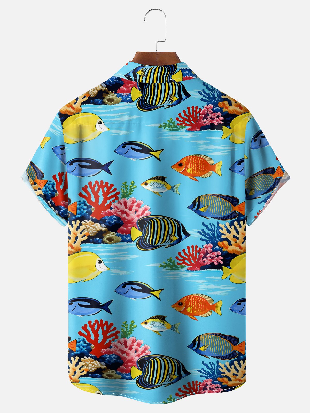 Moisture-Wicking Ombré Fish & Coral Chest Pocket Hawaiian Shirt
