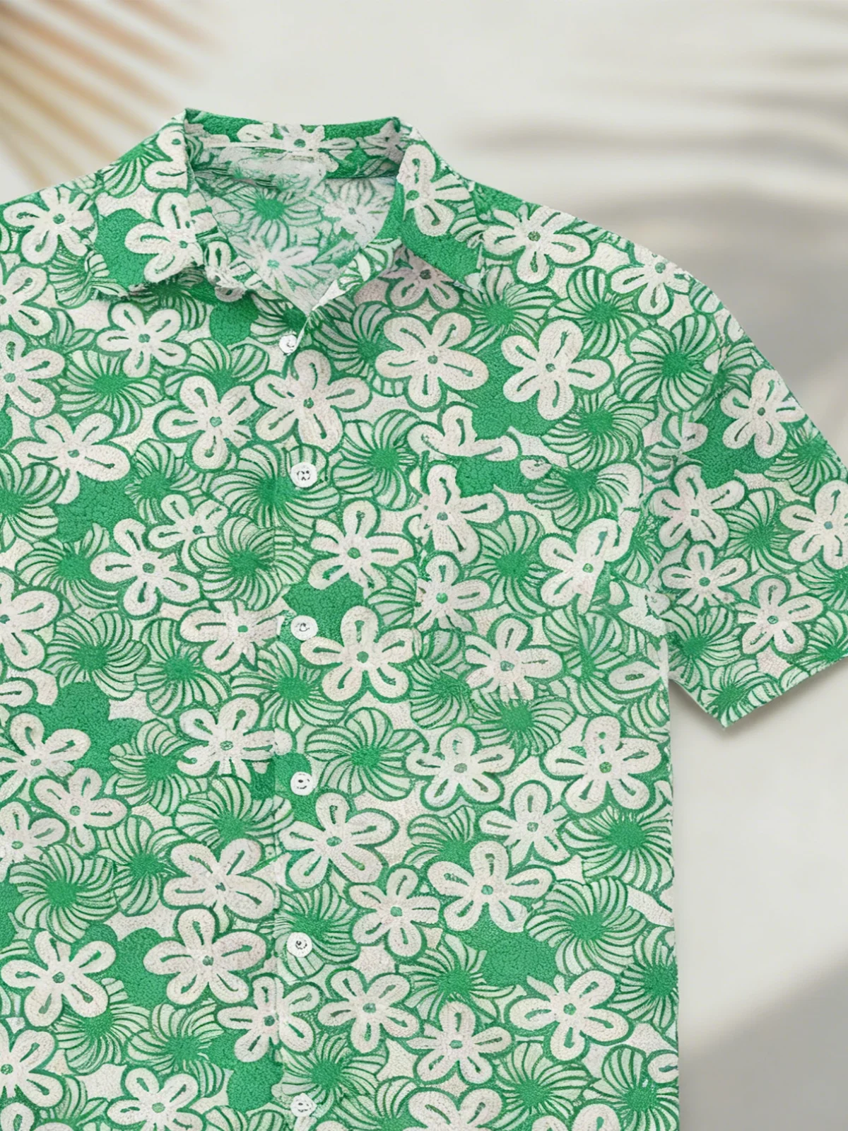 Linen Texture Plants Flowers Cherry Blossoms Chest Pocket Holiday Hawaiian Shirt