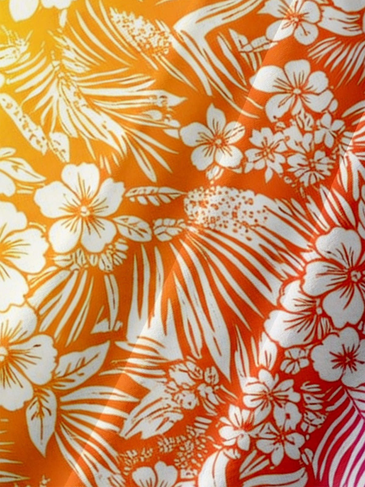 Moisture-Wicking Gradient Botanical Print Chest Pocket Holiday Hawaiian Shirt