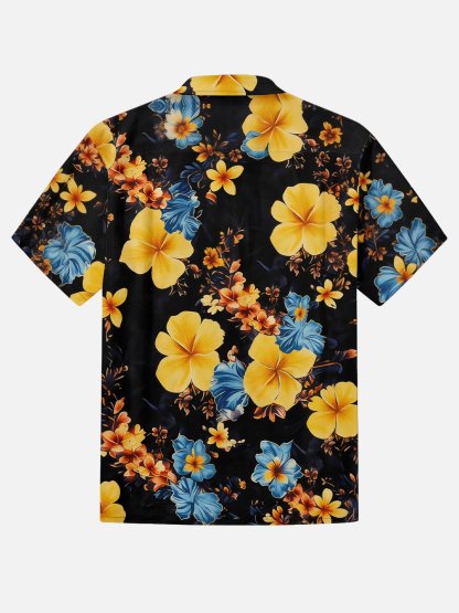 Moisture-wicking Tropical Floral Chest Pocket Hawaiian Shirt