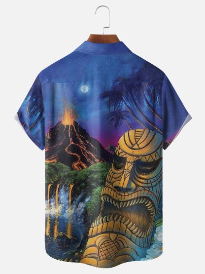 Moisture-wicking TIKI Artistic Fun Chest Pocket Hawaiian Shirt
