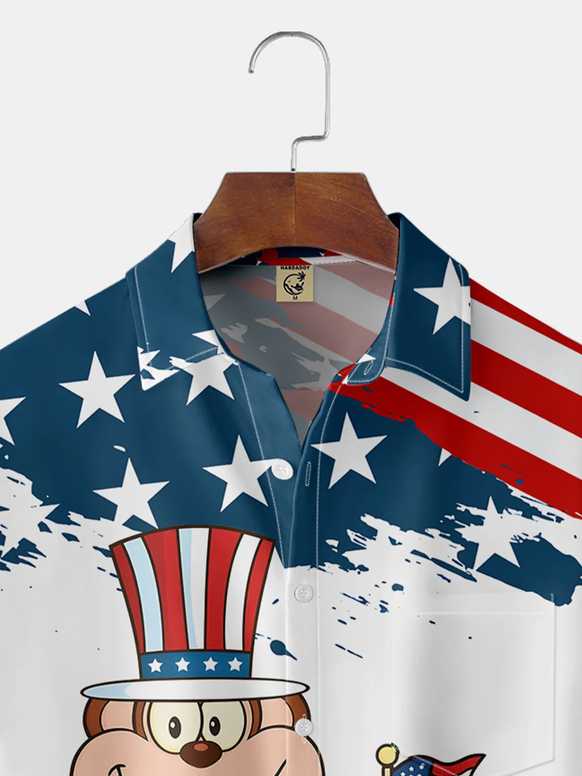 Moisture-wicking American Flag Monkey Chest Pocket Hawaiian Shirt