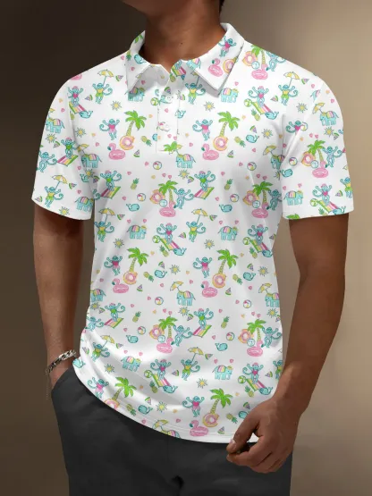 Moisture Wicking Hawaii Monkey Pineapple Coconut Tree Golf Polo