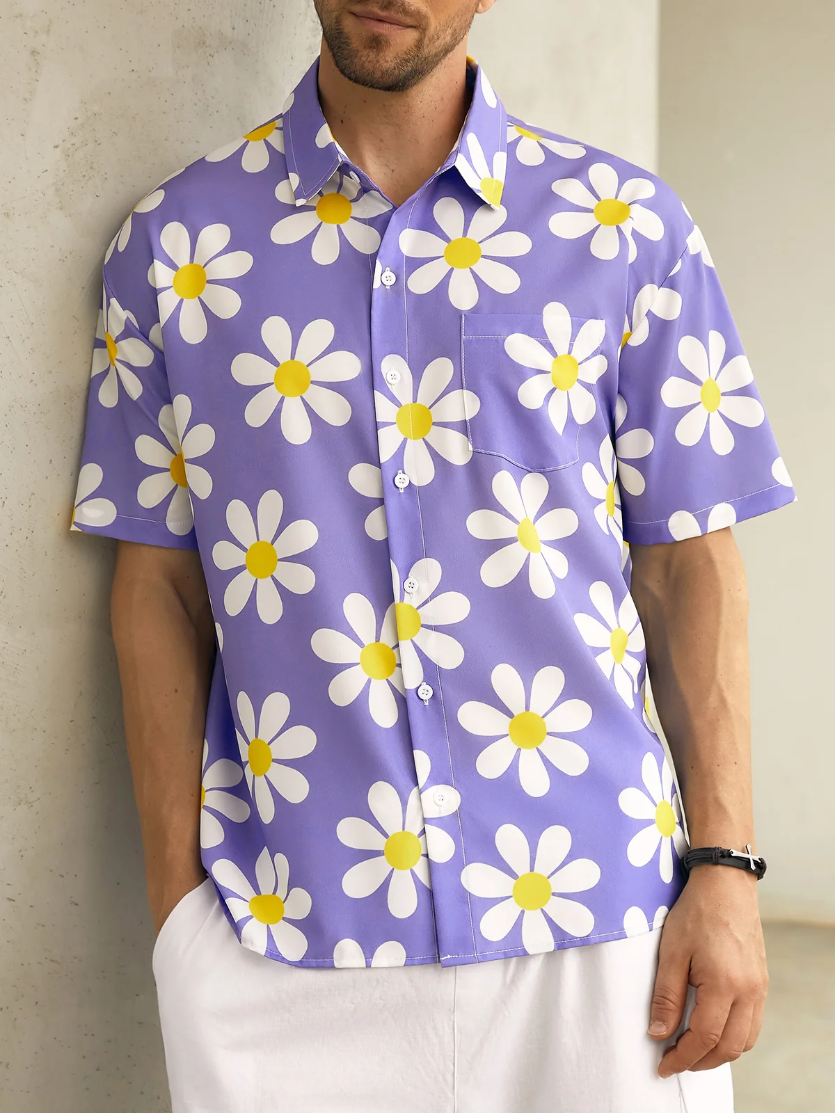 Floral Chest Pocket Short Sleeve Hawaiian Shirt