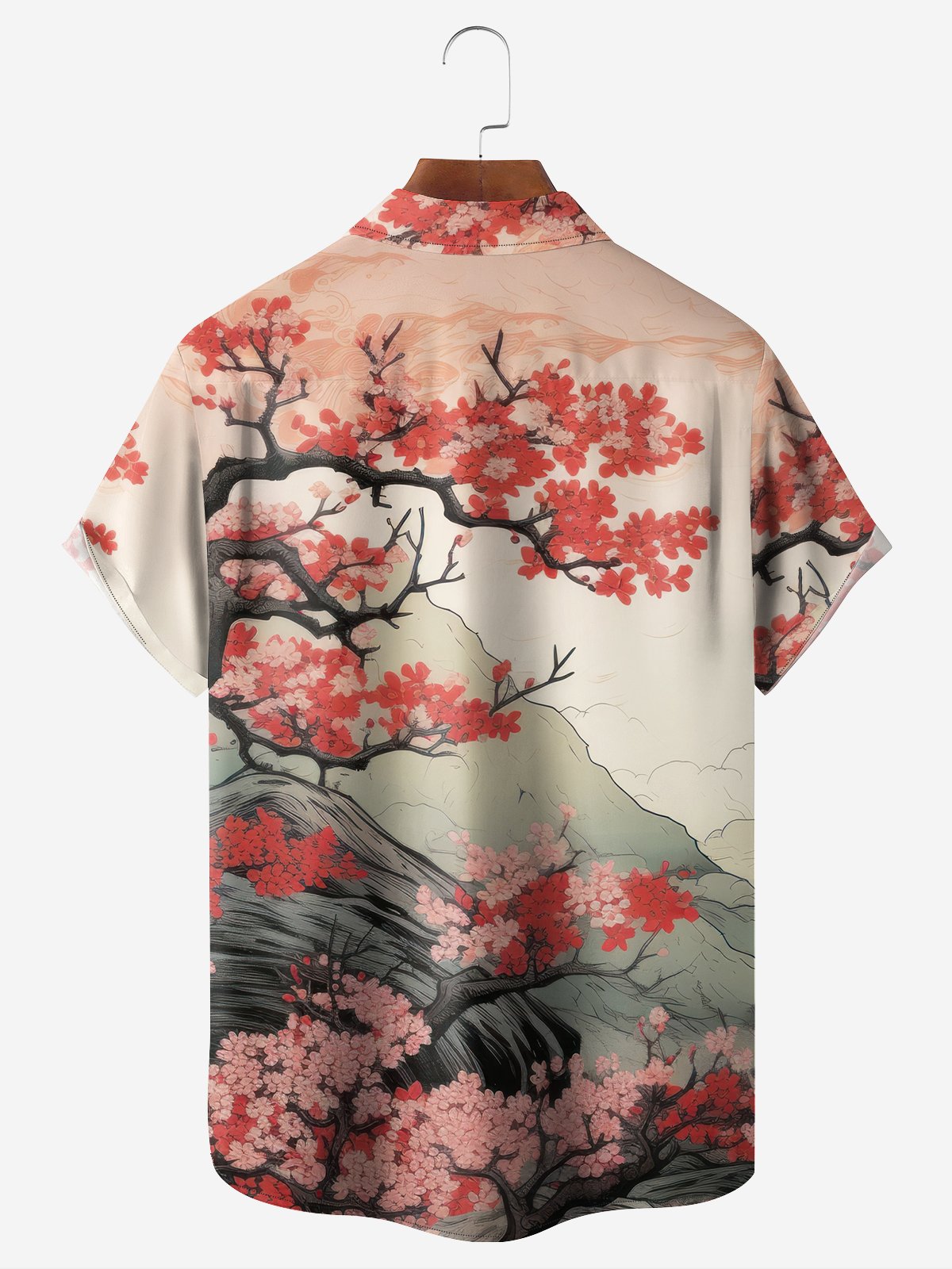 Moisture-wicking Cherry Blossoms Chest Pocket Hawaiian Shirt