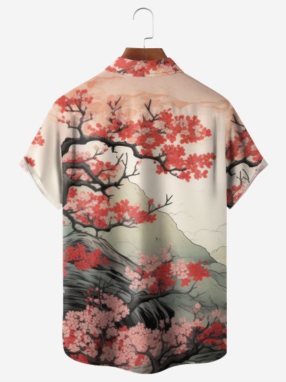 Moisture-wicking Cherry Blossoms Chest Pocket Hawaiian Shirt