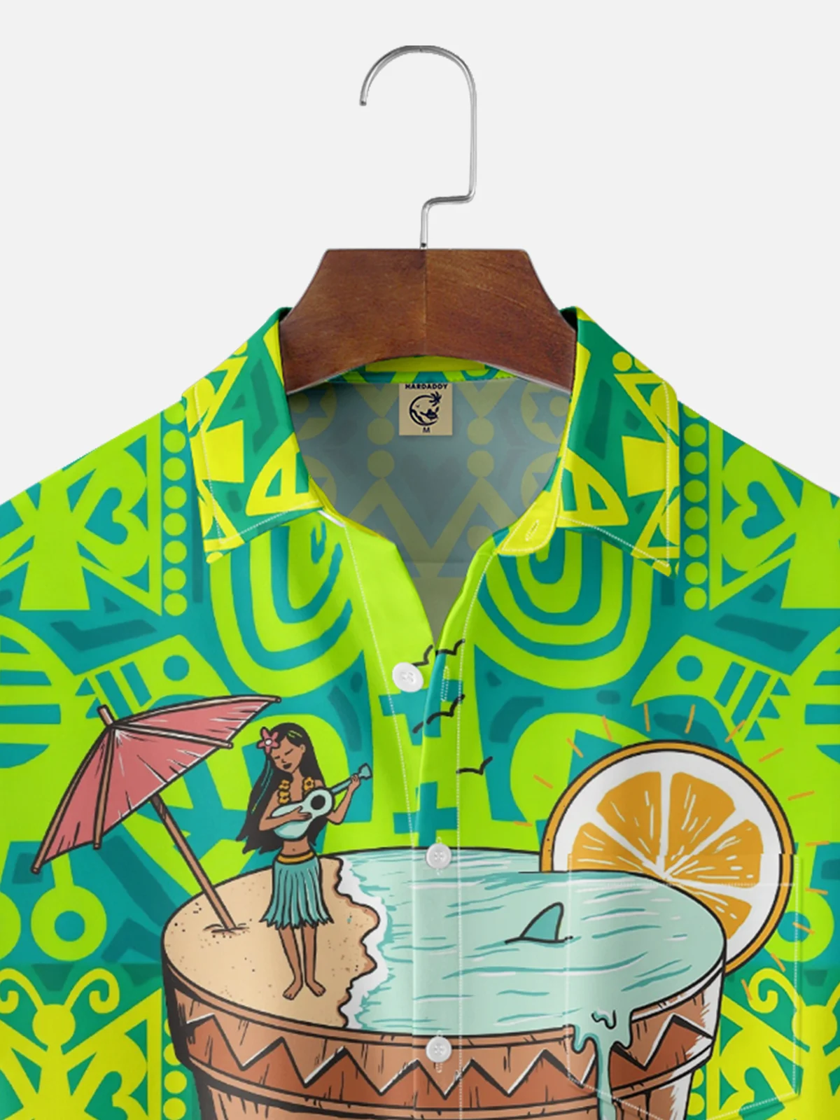 Coffee Man Moisture-wicking Tiki Hula Girl Chest Pocket Hawaiian Shirt