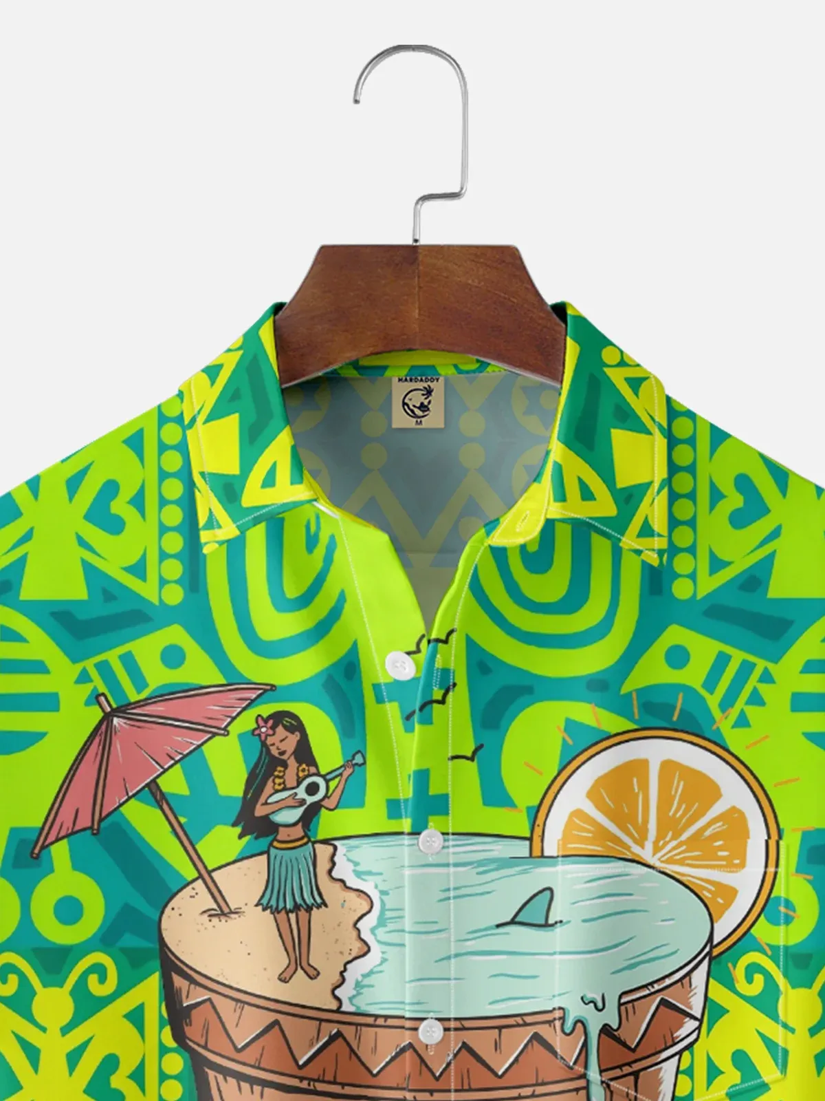 Coffee Man Moisture-wicking Tiki Hula Girl Chest Pocket Hawaiian Shirt