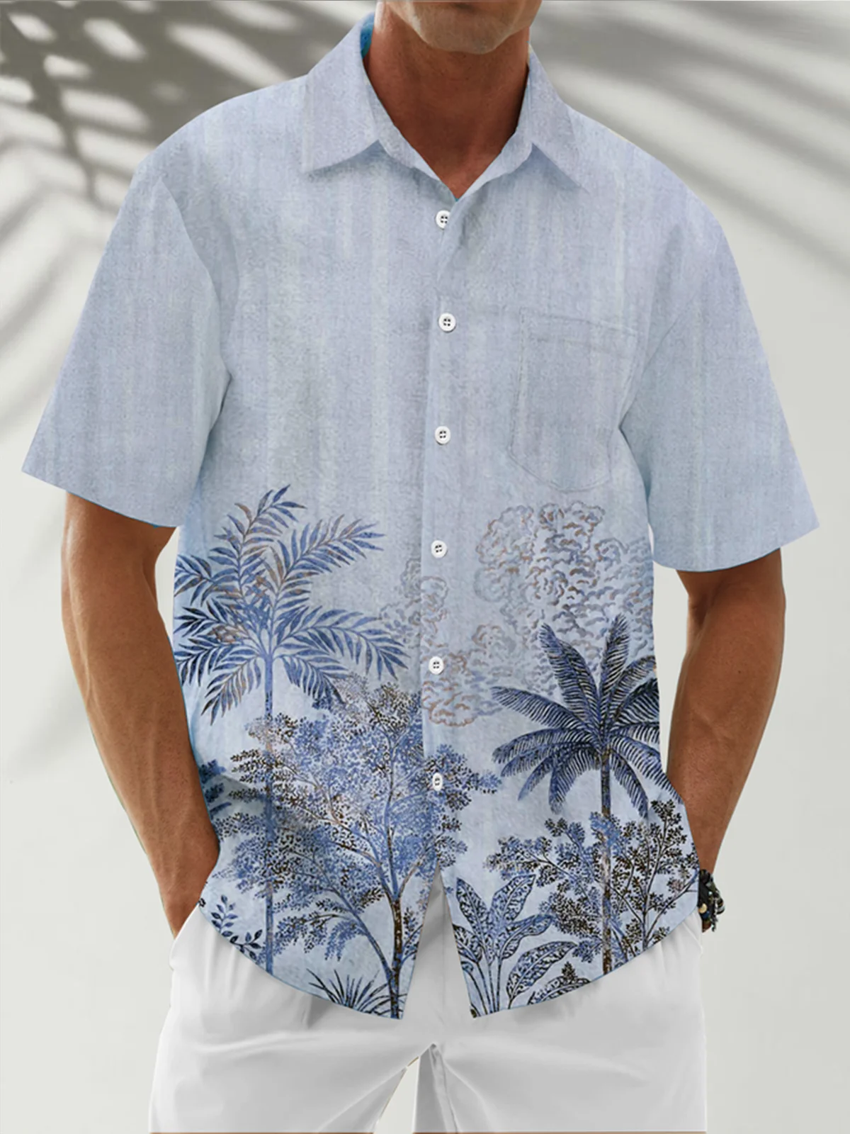 Moisture Wicking Coconut Tree Chest Pocket Hawaiian Shirt