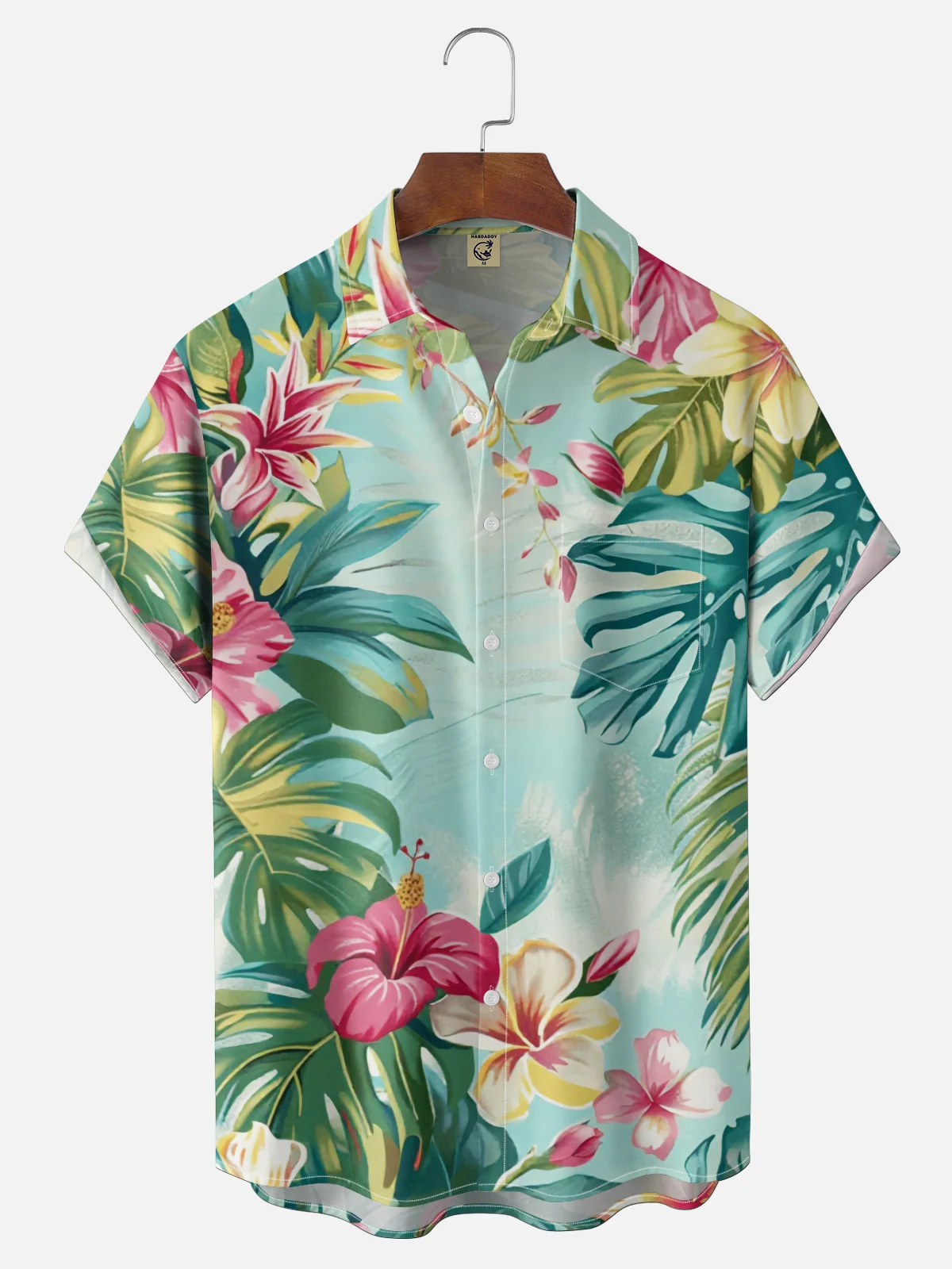 Moisture-wicking Fantasy Floral Botanical Art Chest Pocket Hawaiian Shirt