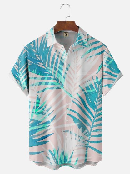 Moisture-wicking Palm Tree Chest Pocket Hawaiian Shirt