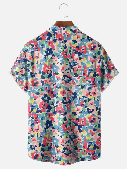 Moisture-wicking Tropical Floral Chest Pocket Hawaiian Shirt