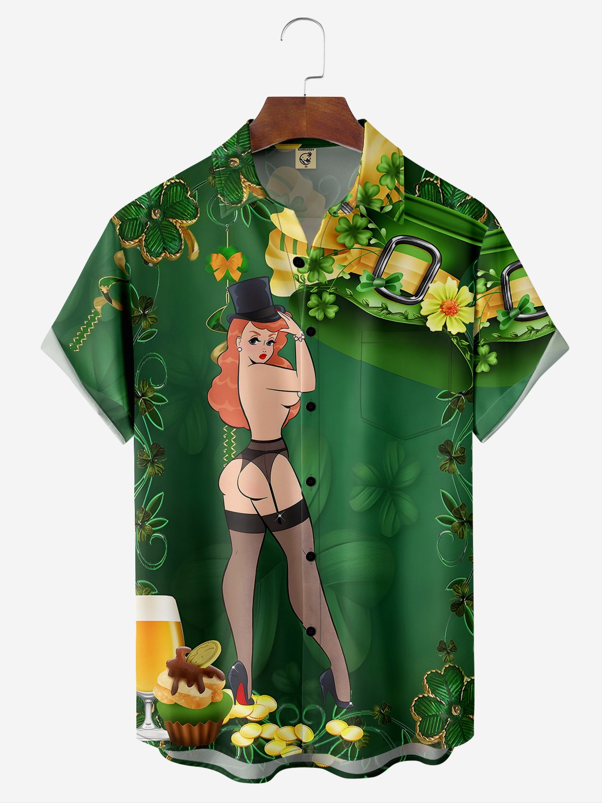 Hawaiian Button Up Shirt For Men Green St. Patrick'S Day Luck By Alice Meow