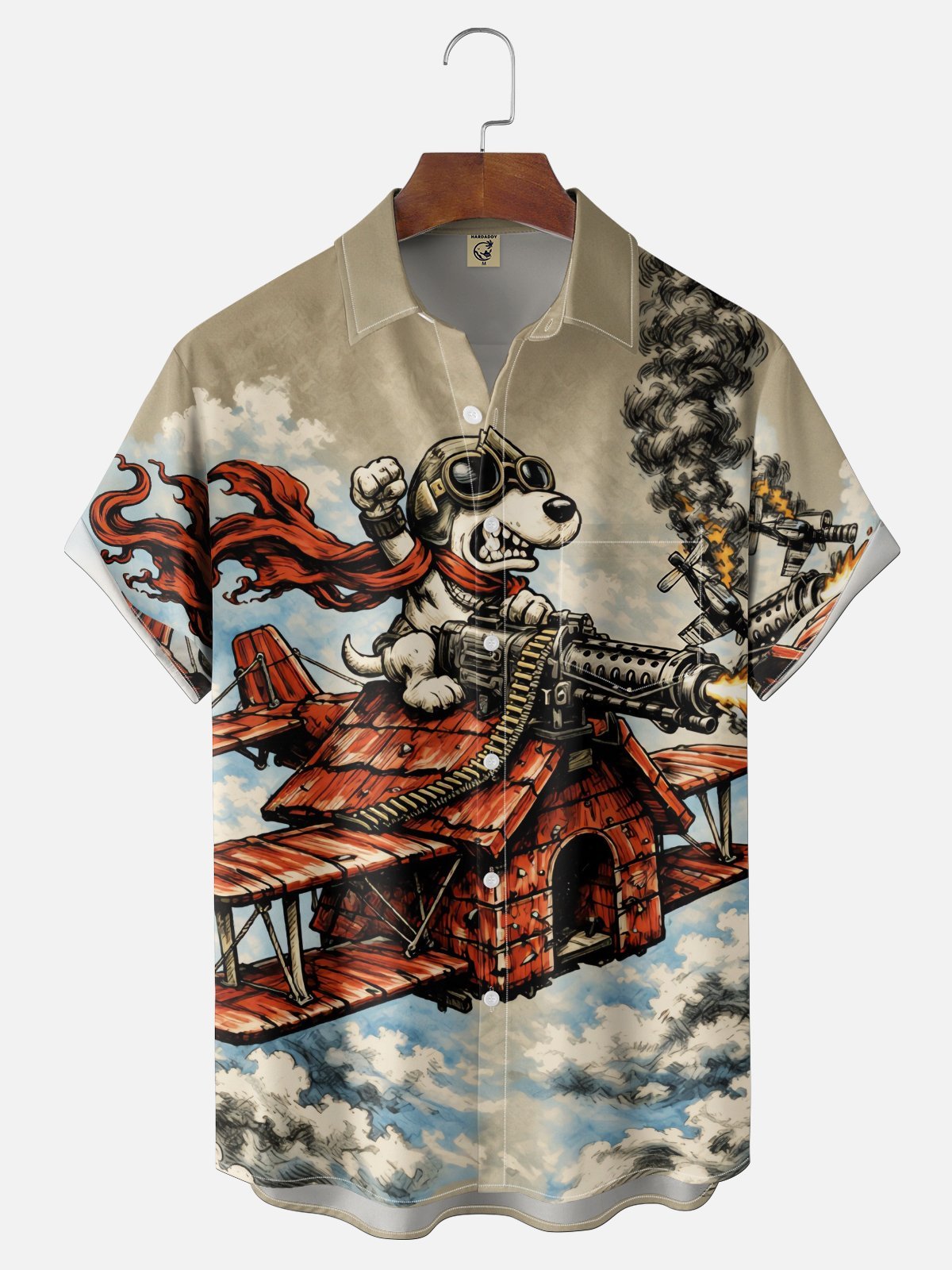 Tall Size Moisture-Wicking Abstract Airplane Dog Pattern and Chest Pocket Holiday Hawaiian Shirt
