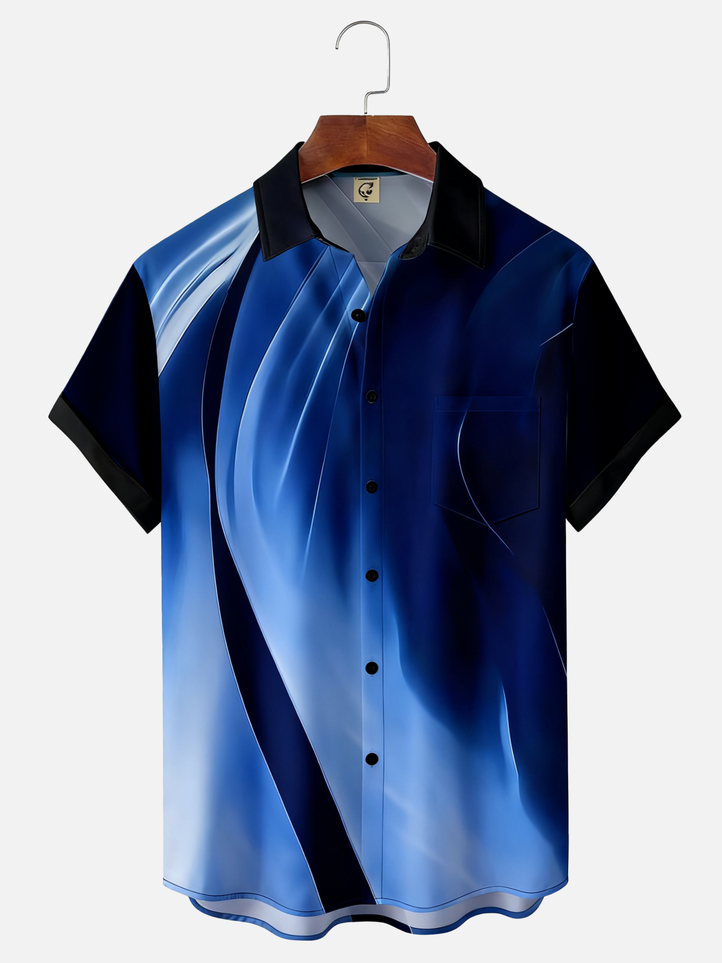 Mens Rock Wave Print Casual Breathable Regular Fit Short Sleeve Hawaiian Shirt