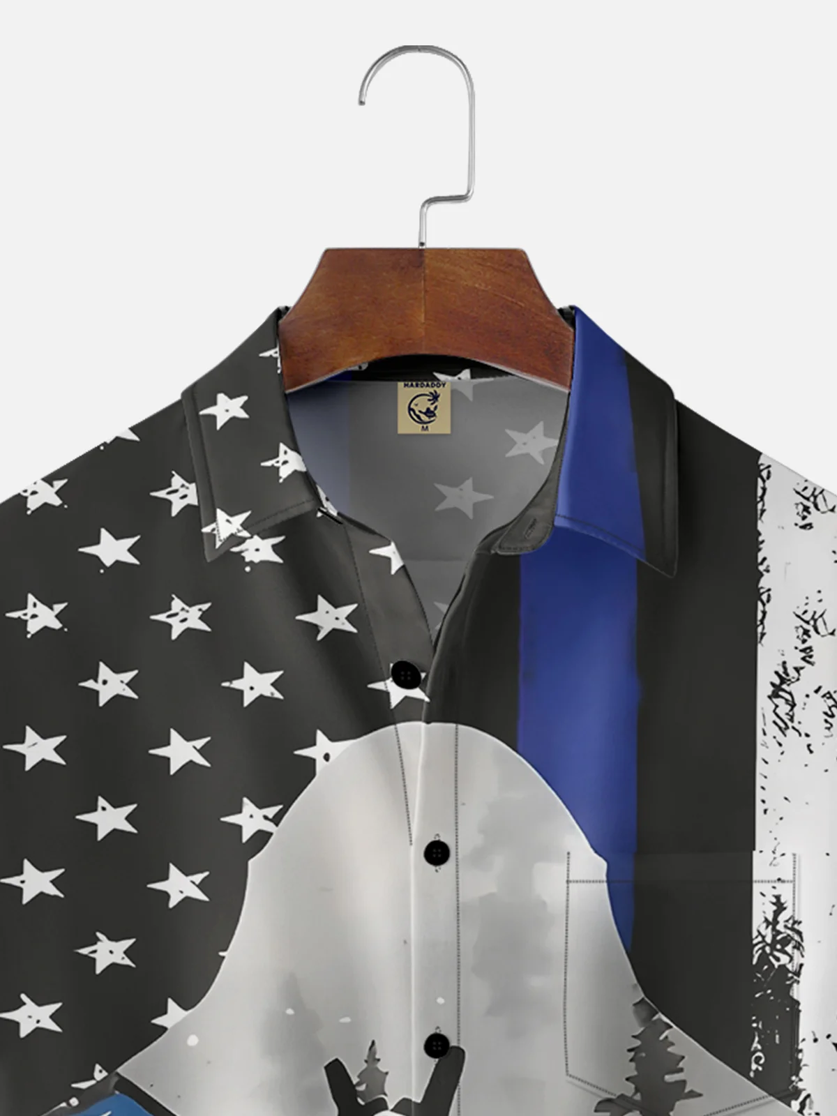 Moisture Wicking American Flag Bigfoot Mask Chest Pocket Casual Hawaiian Shirt