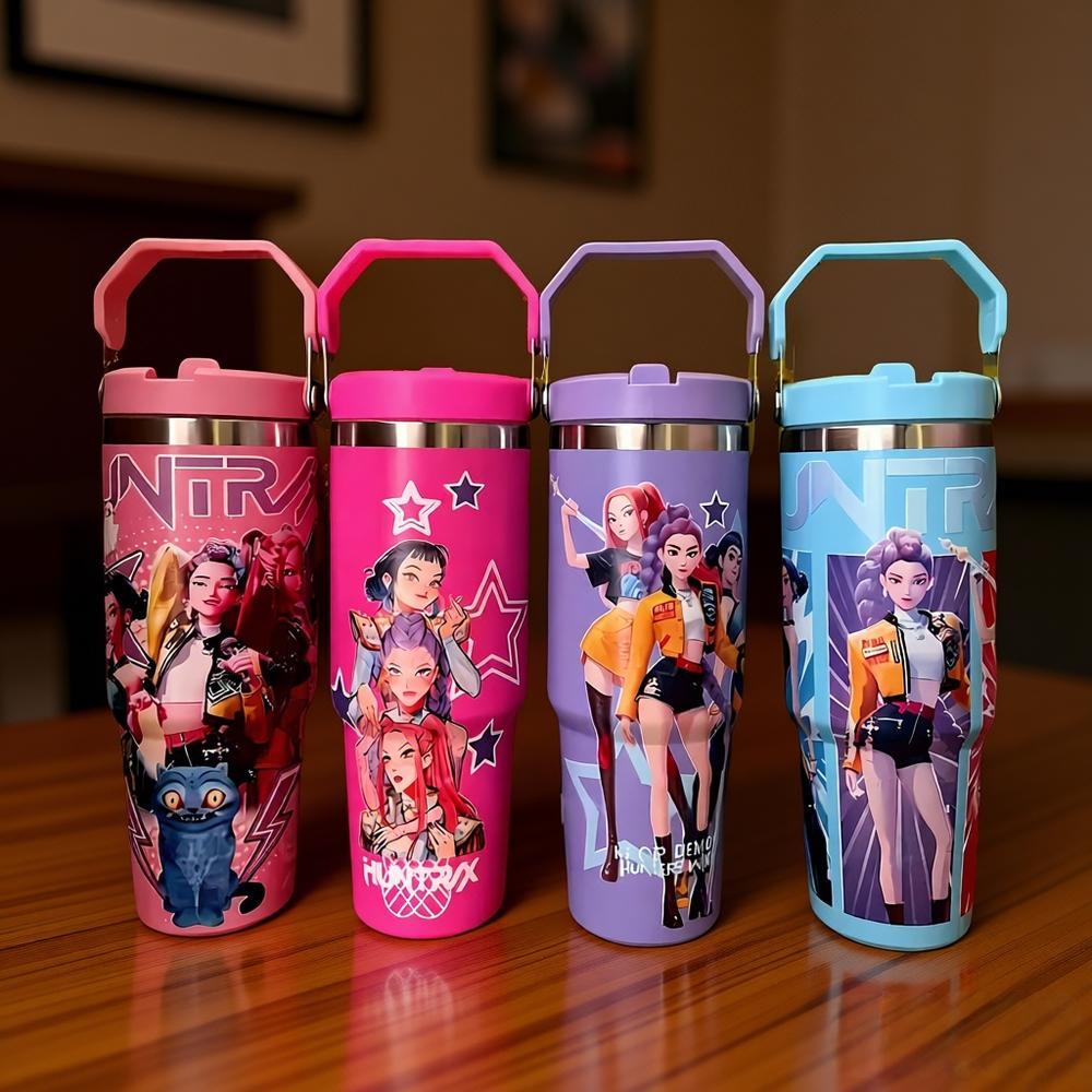 K-Pop Ghost Hunter Themed Tumbler，With cover and straw, it can be reused. Suitable for family, travel, work or schoo, coffee.Halloween/Christmas party props and teen pop cultural gifts.