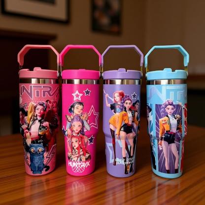 K-Pop Ghost Hunter Themed Tumbler，With cover and straw, it can be reused. Suitable for family, travel, work or schoo, coffee.Halloween/Christmas party props and teen pop cultural gifts.