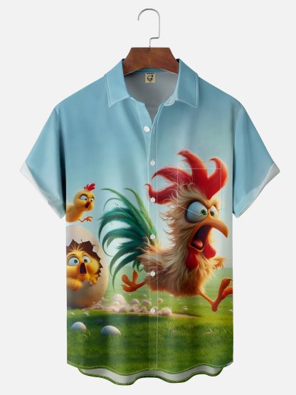 Moisture-wicking Chicken Run Chest Pocket Hawaiian Shirt