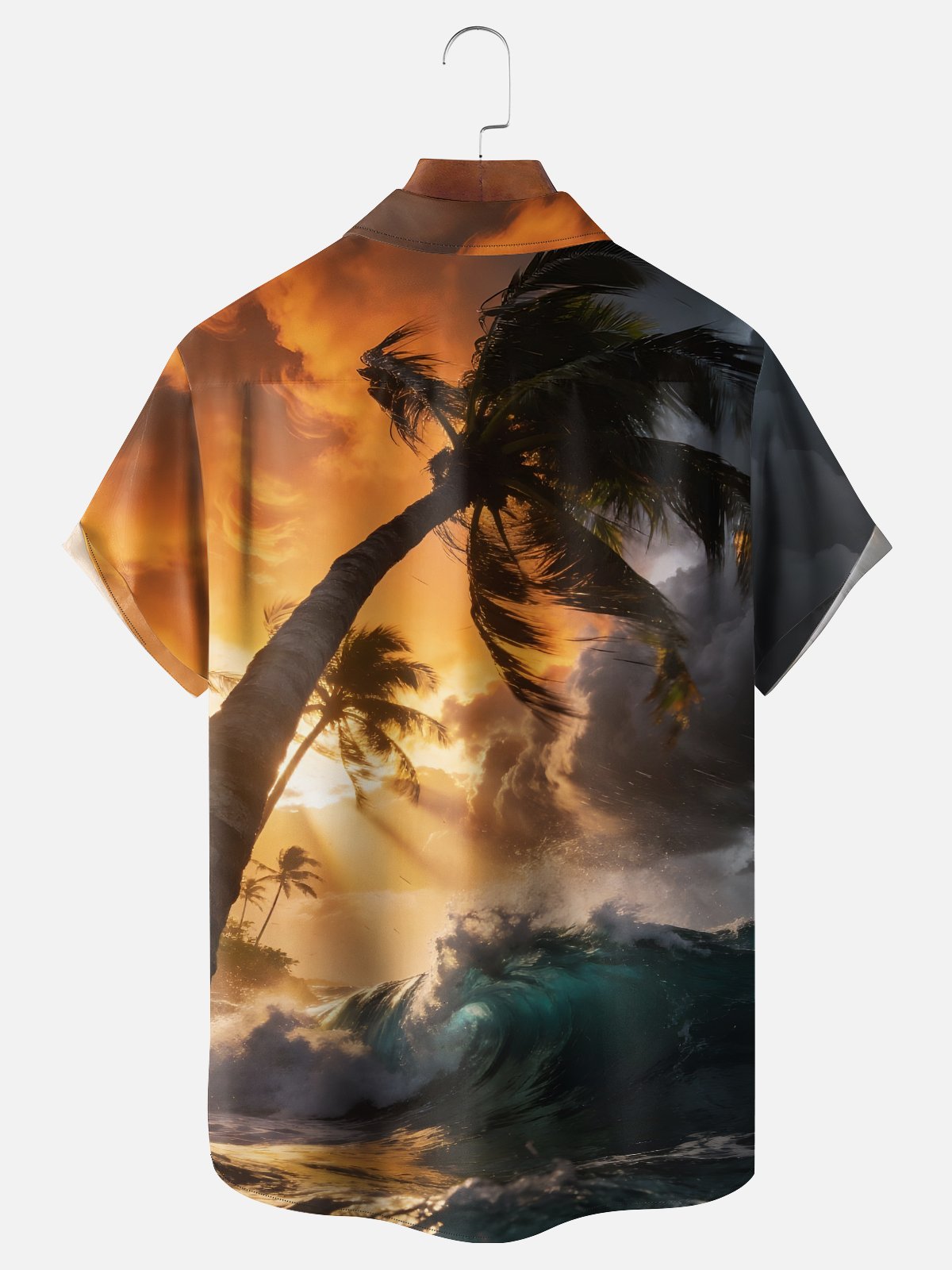Moisture-wicking Coconut Tree Beach Chest Pocket Hawaiian Shirt