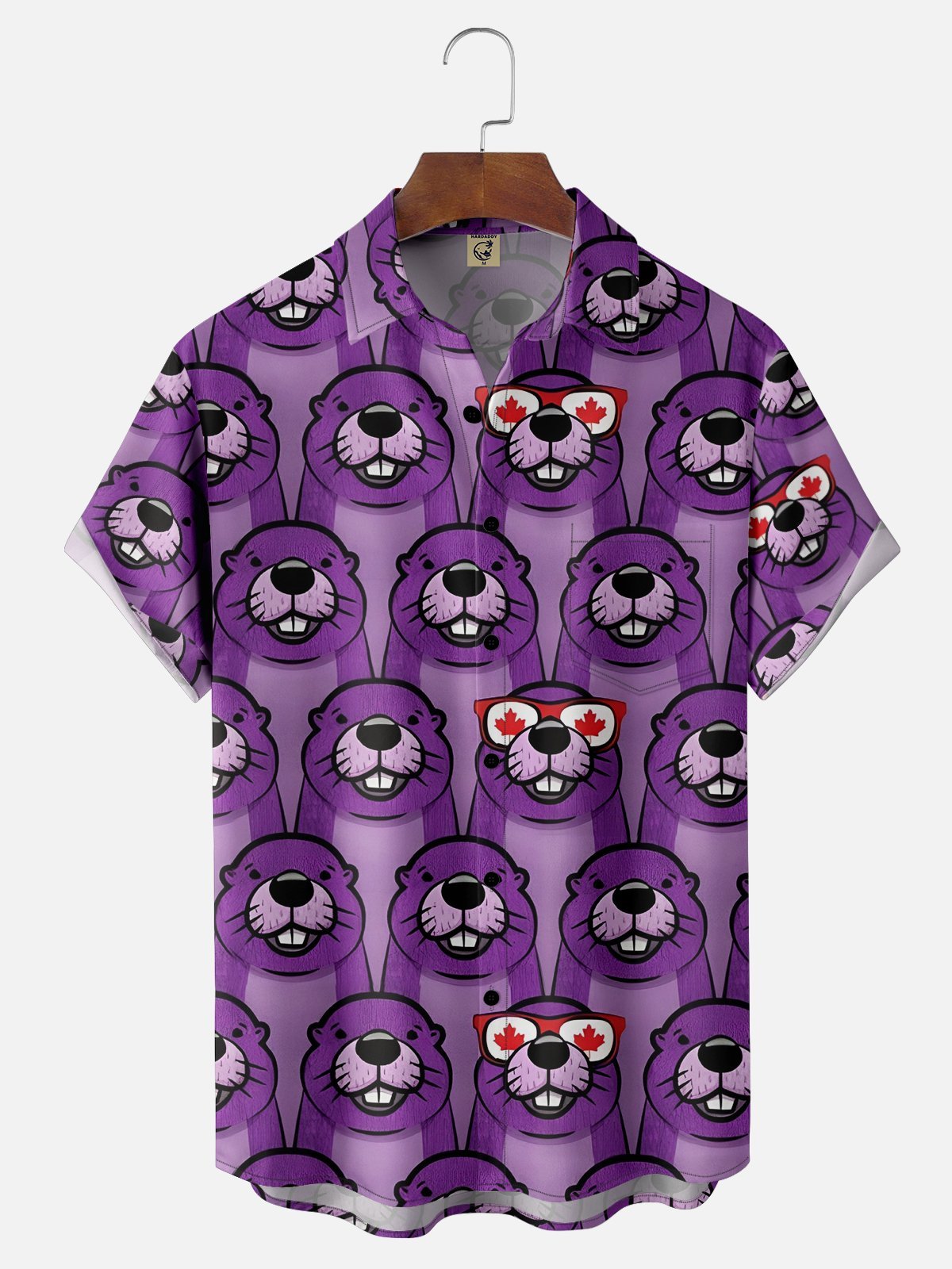 Moisture-wicking Canada Day Animal Maple Leaf Chest Pocket Hawaiian Shirt