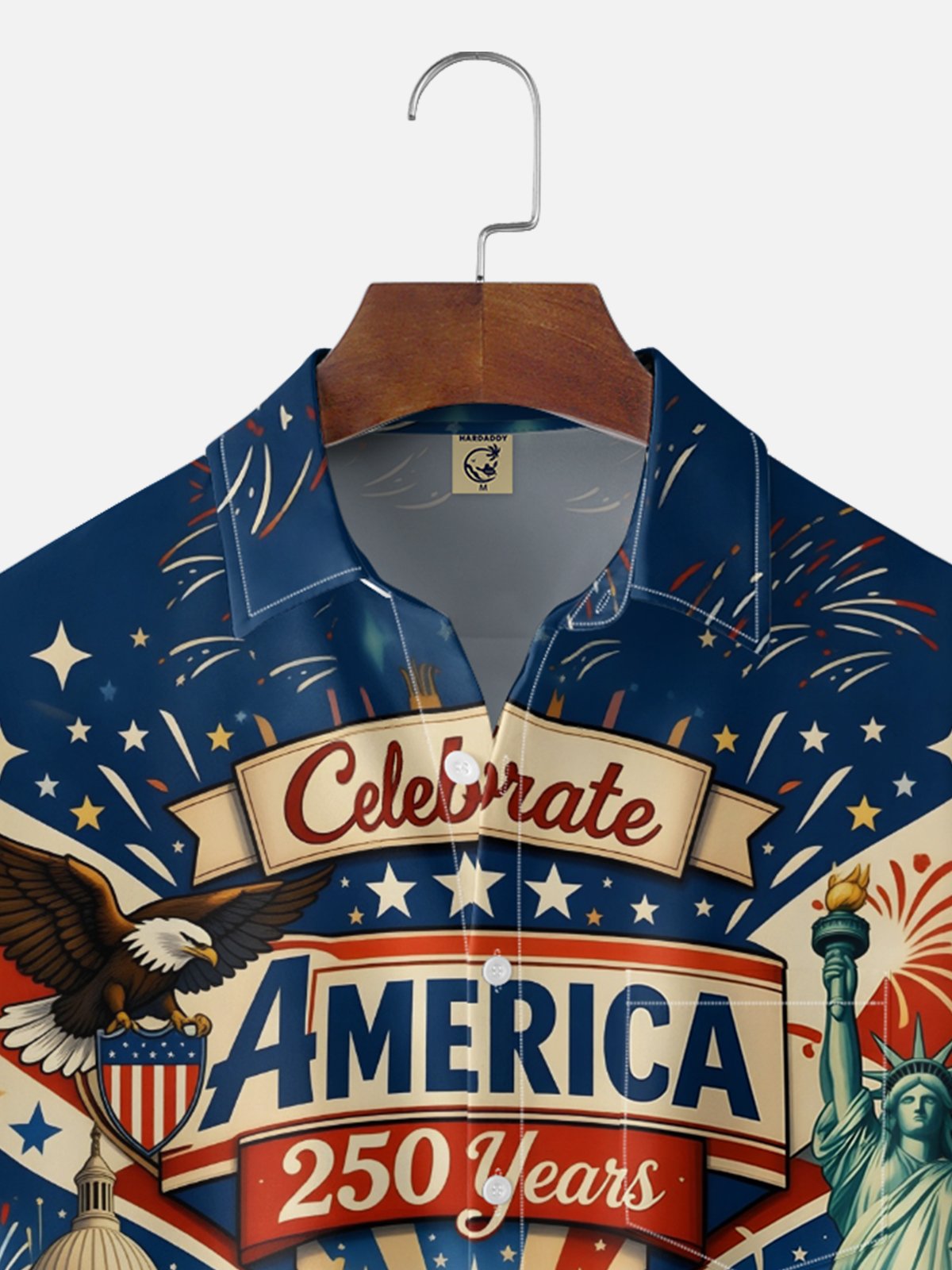Moisture-Wicking 250th Anniversary of U.S. Independence Commemorative Edition Vintage Car Chest Pocket Holiday Hawaiian Shirt