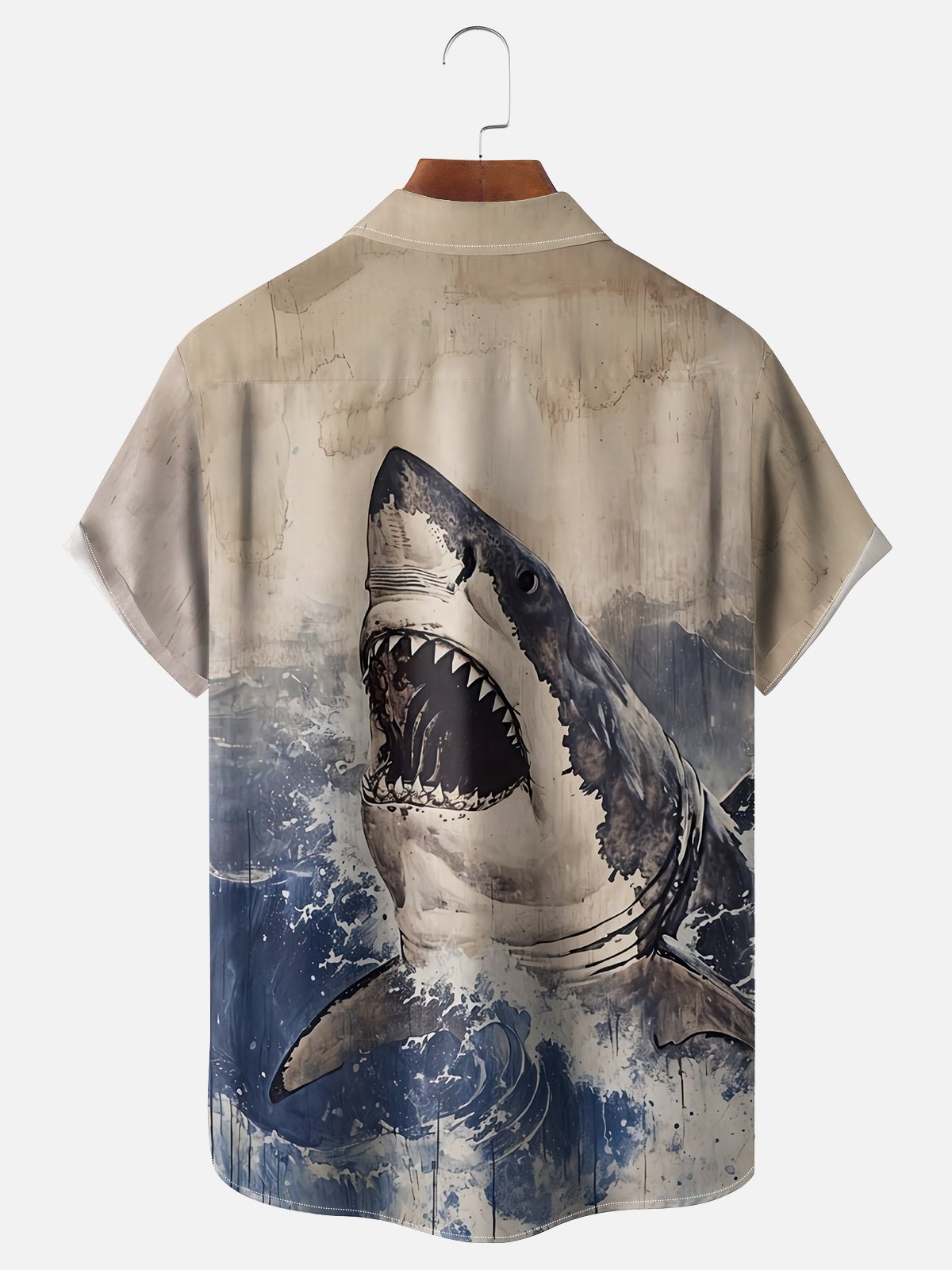 Moisture wicking Ukiyo-e Great White Shark chest pocket Hawaiian shirt