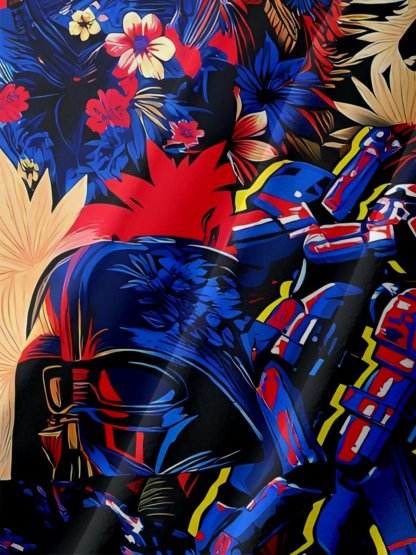 Moisture-Wicking Botanical & U.S. Flag Star Warrior Chest Pocket Holiday Hawaiian Shirt