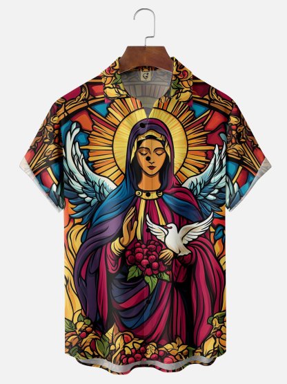 Moisture-wicking Easter Christian Virgin Mary Jesus Chest Pocket Casual Shirt