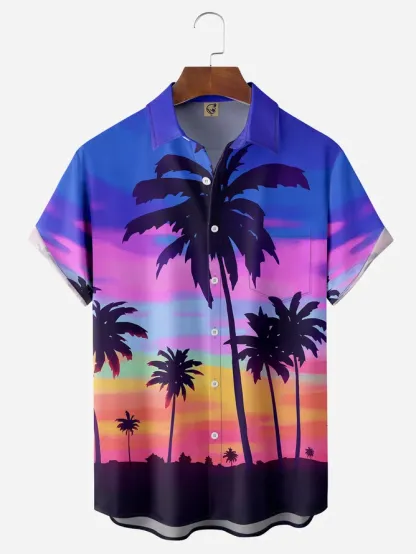 Coconut Tree Chest Pocket Short Sleeve Hawaiian Shirt