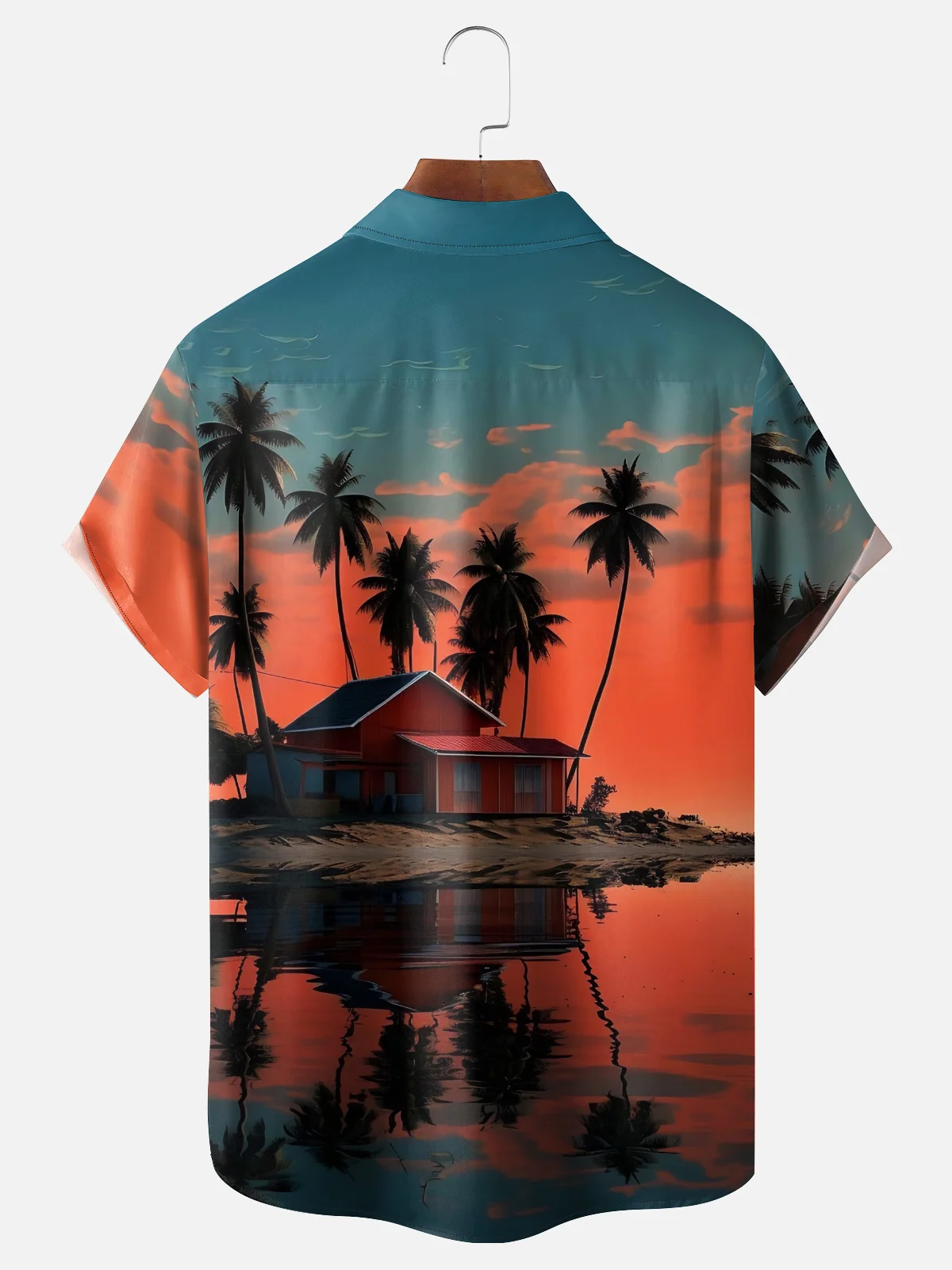 Moisture-wicking Coconut Tree Beach Chest Pocket Hawaiian Shirt
