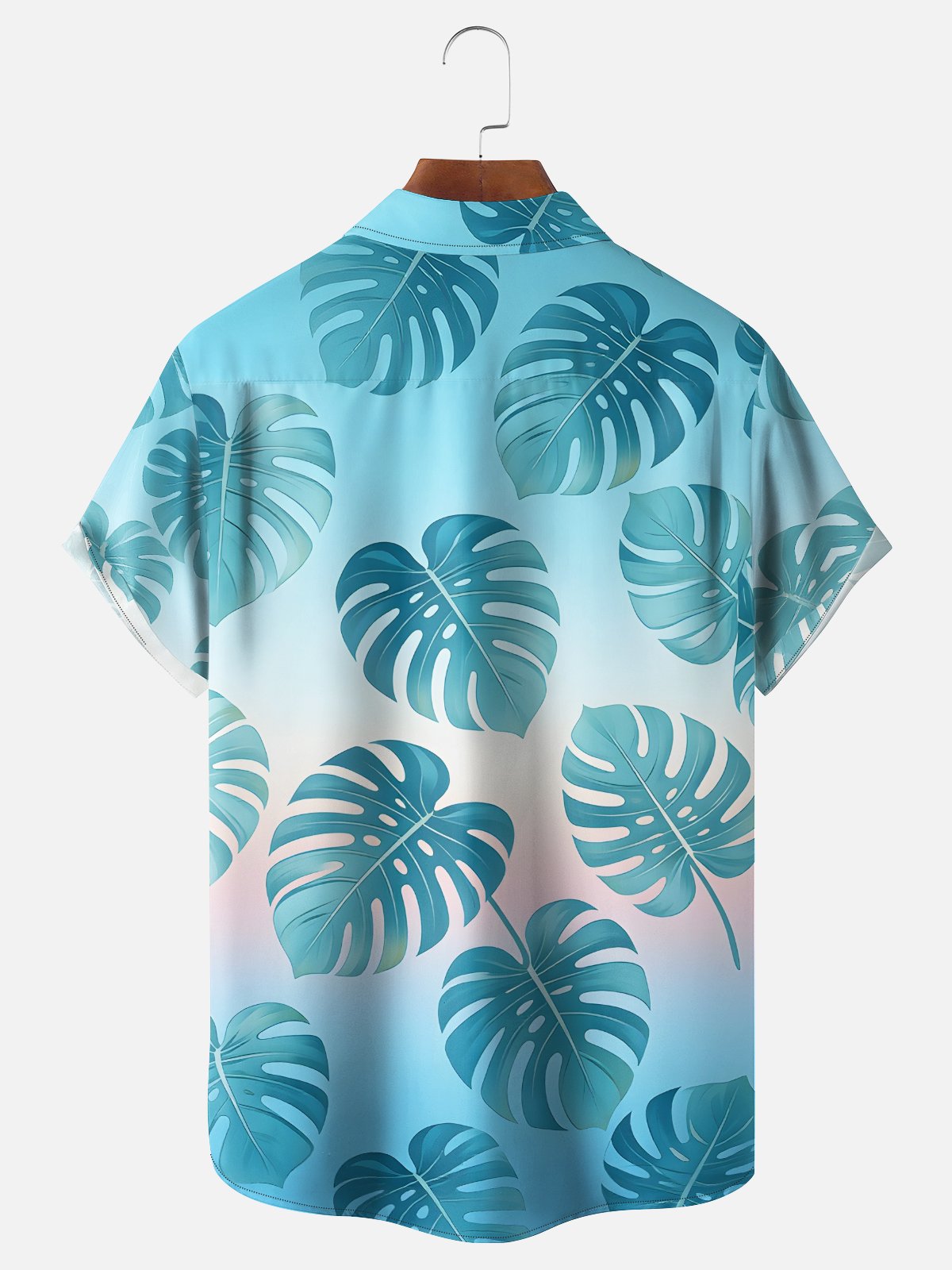 Moisture-Wicking Gradient Tropical Botanical & Palm Leaf  Chest Pocket Hawaiian Shirt