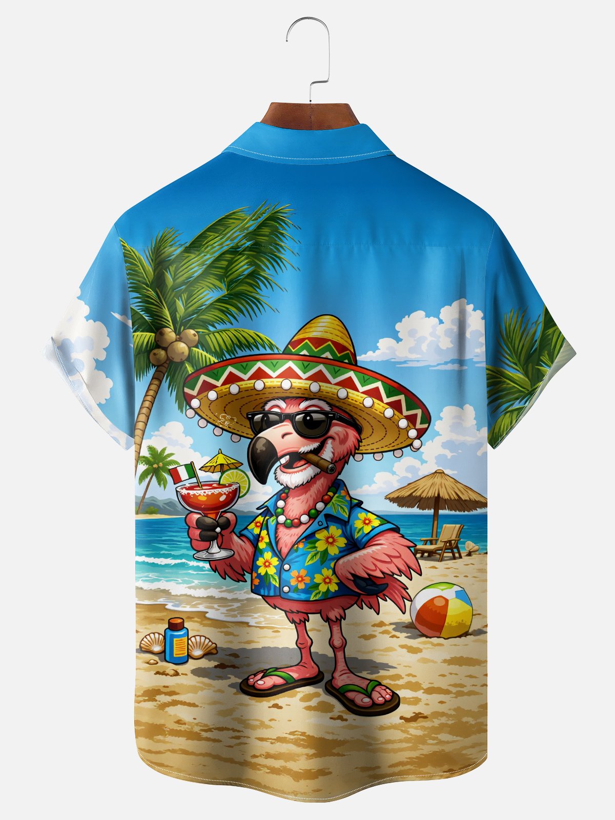 Moisture-Wicking Cinco de Mayo Beach Hat & Flamingo Print Chest Pocket Hawaiian Shirt