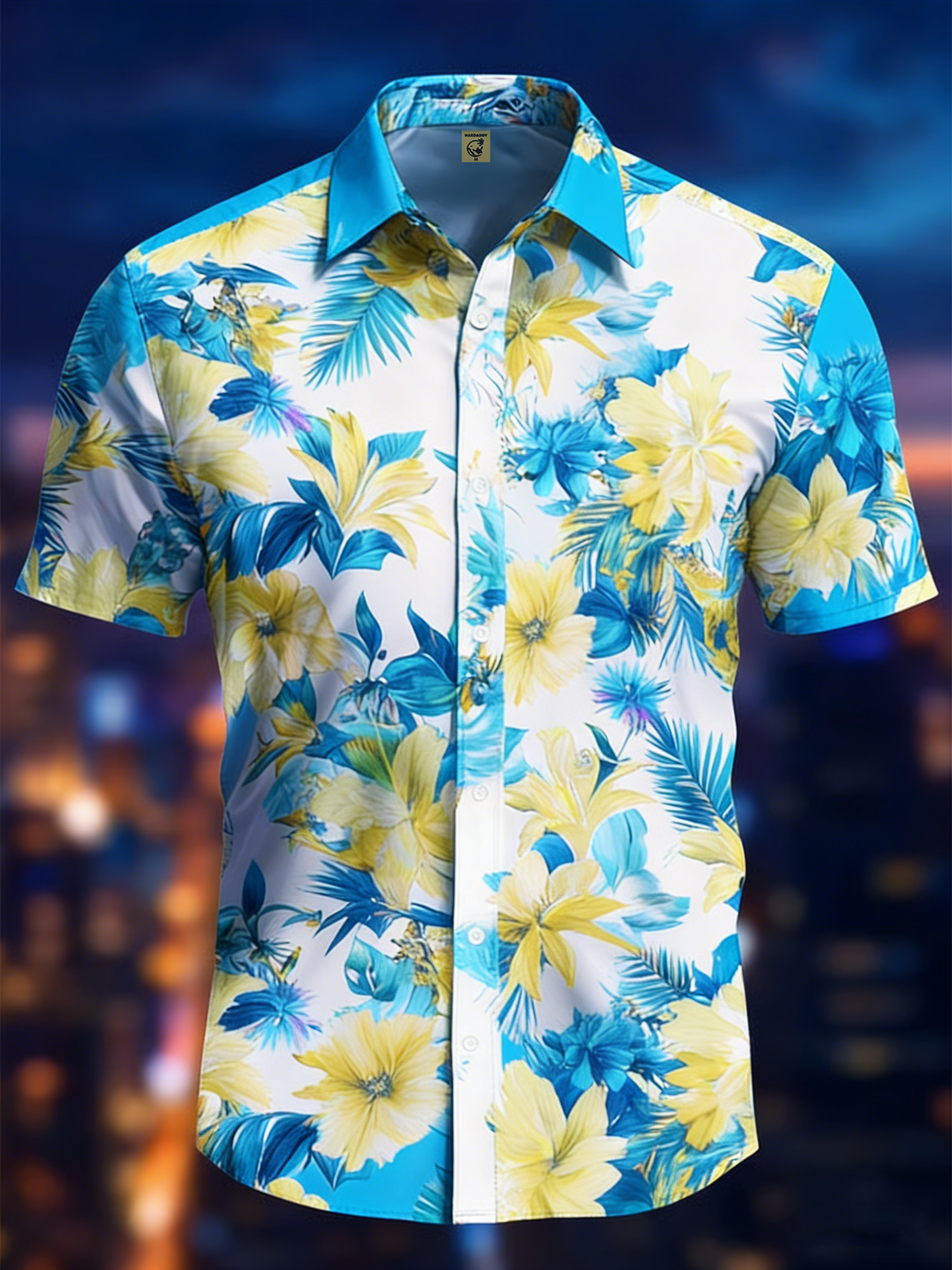 Moisture-wicking Tropical Floral Chest Pocket Hawaiian Shirt