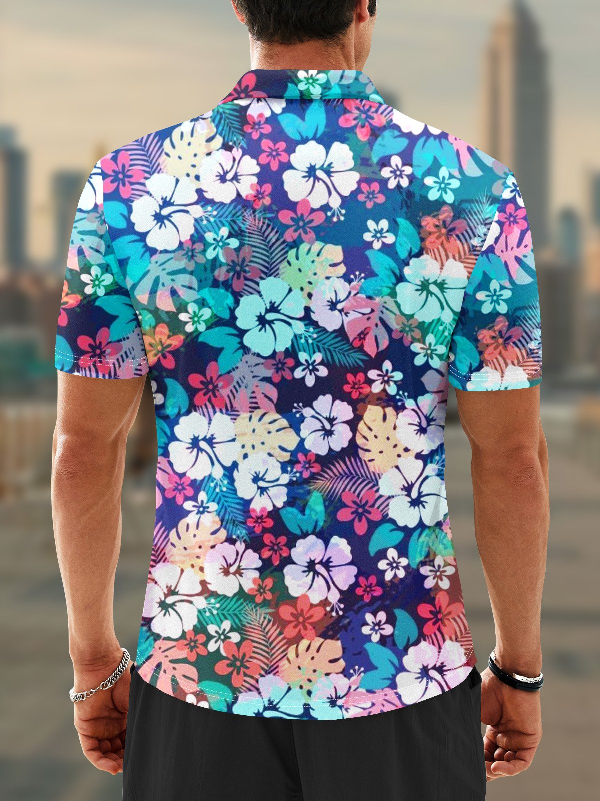 Moisture Wicking Hawaiian Flowers Palm Leaf Golf Polo