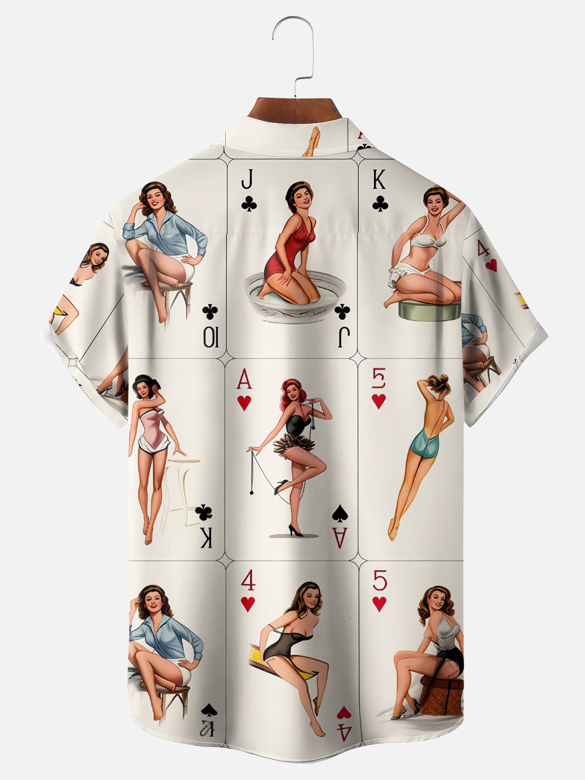 Tall Size Moisture Wicking Poker Girl Chest Pocke Holiday Hawaiian Shirt